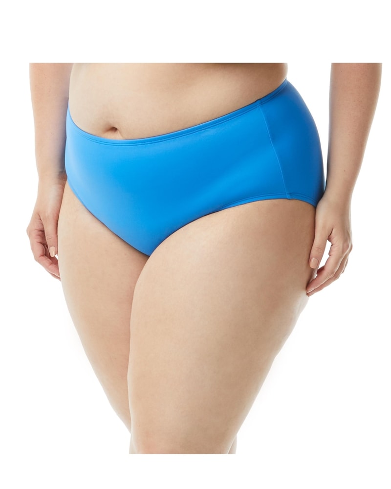 Front of a model wearing a size 16W Chloe High-Waisted Bikini Bottom in PARADISE PERI by Beach House Woman. | dia_product_style_image_id:282020